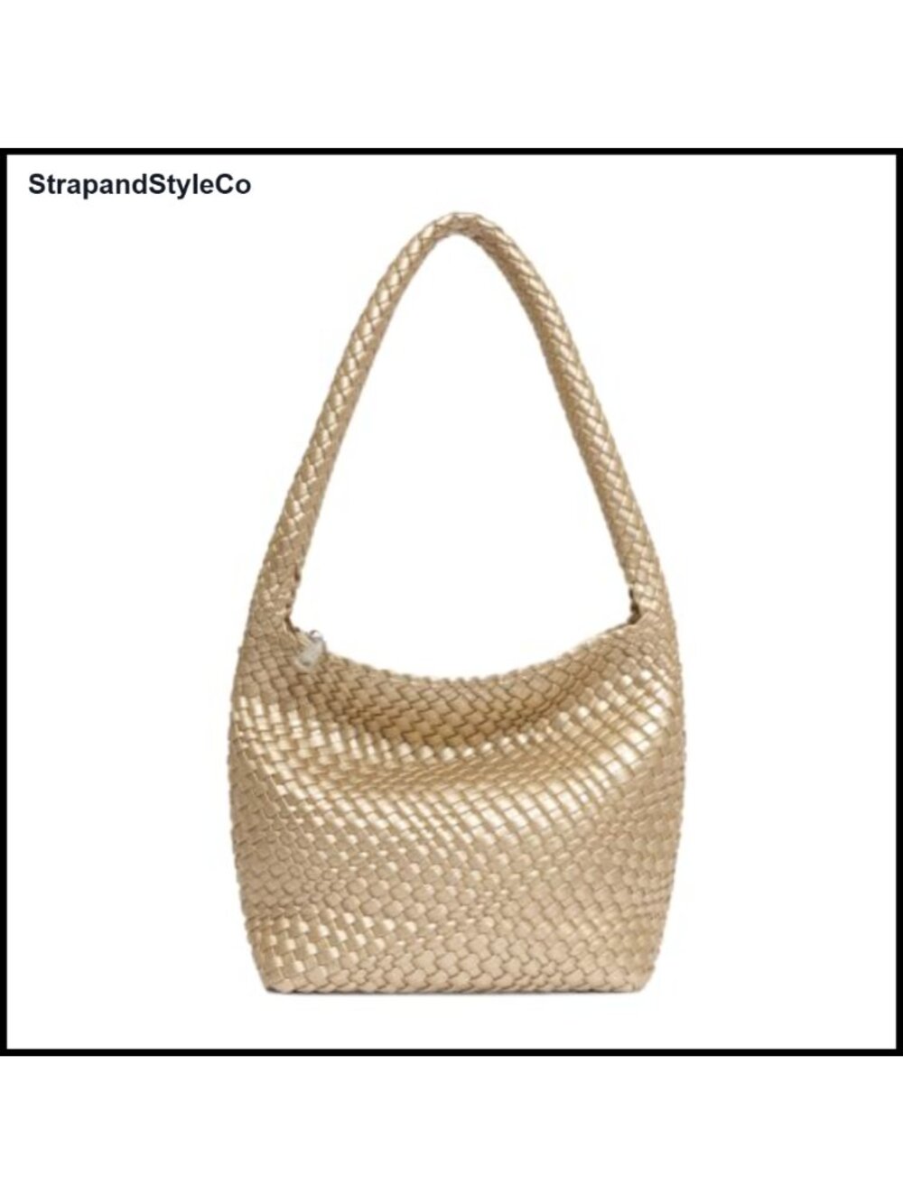 Vegan Leather Woven Hobo Shoulder Bag Zipper Closure Purse